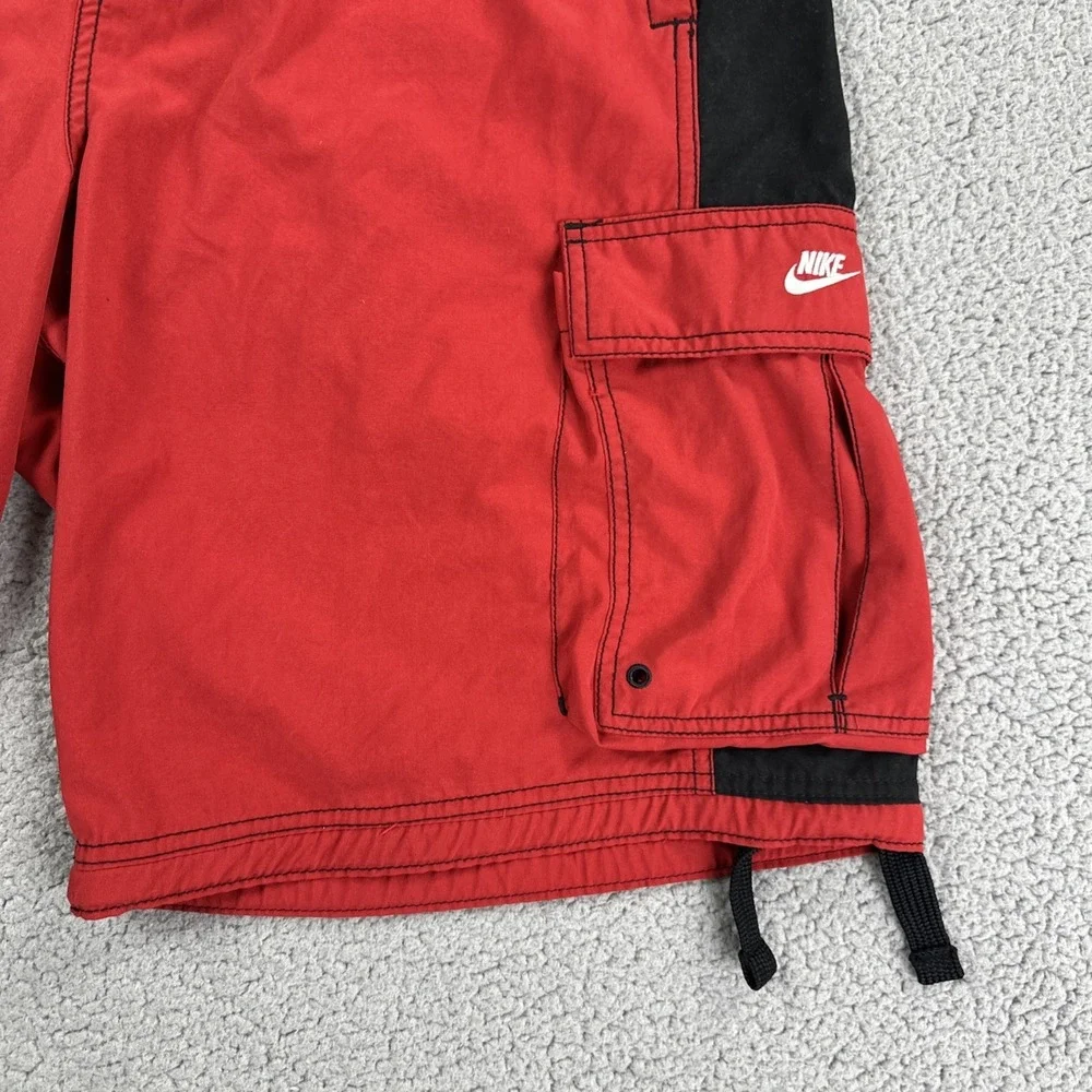 VTG Nike‎ Swim Trunks Board Shorts Men 2XL Red Black Embroidered Y2K 268944-648